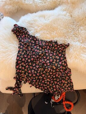 AFRM Black One-Shoulder Pink Floral Ruffle Cami